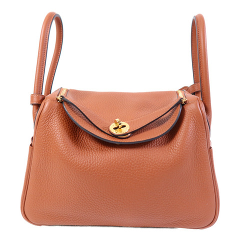 HERMES Clemence皮革Lindy 26金扣手挽肩背兩用袋Cuivre