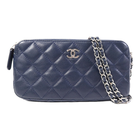 CHANEL 羊皮皮革Chain Shoulder Bag銀扣鏈帶肩背袋