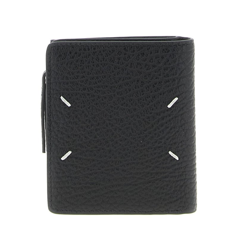 【Maison Margiela】四針 壓花小牛皮 拉鍊零錢袋 短夾 皮夾 卡夾 黑色 SA1UI0023P4455T8013-3