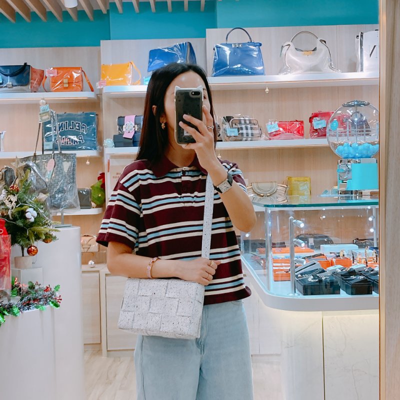 MS0411 Bottega Venetta  葆蝶家 中格 斜背包 白色 彩點 銀扣 Cassette Crossbody Bag White and Multicolor x PHW-19