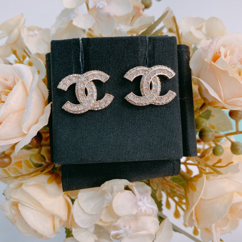 MS0413 Chanel 香奈兒 水鑽 淡金 耳環 CC Logo 2cm Crystal X LGHW-1