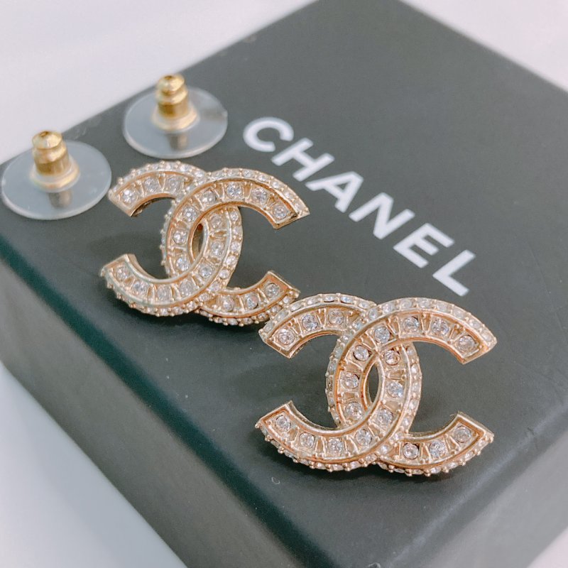 MS0413 Chanel 香奈兒 水鑽 淡金 耳環 CC Logo 2cm Crystal X LGHW-2
