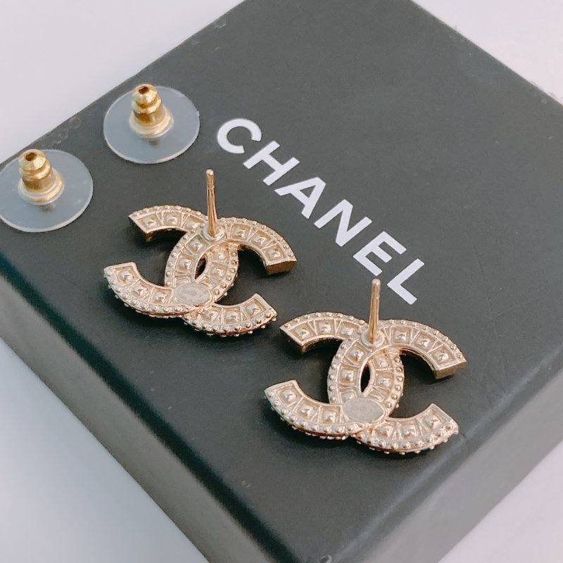 MS0413 Chanel 香奈兒 水鑽 淡金 耳環 CC Logo 2cm Crystal X LGHW-3