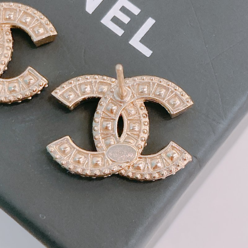MS0413 Chanel 香奈兒 水鑽 淡金 耳環 CC Logo 2cm Crystal X LGHW-4
