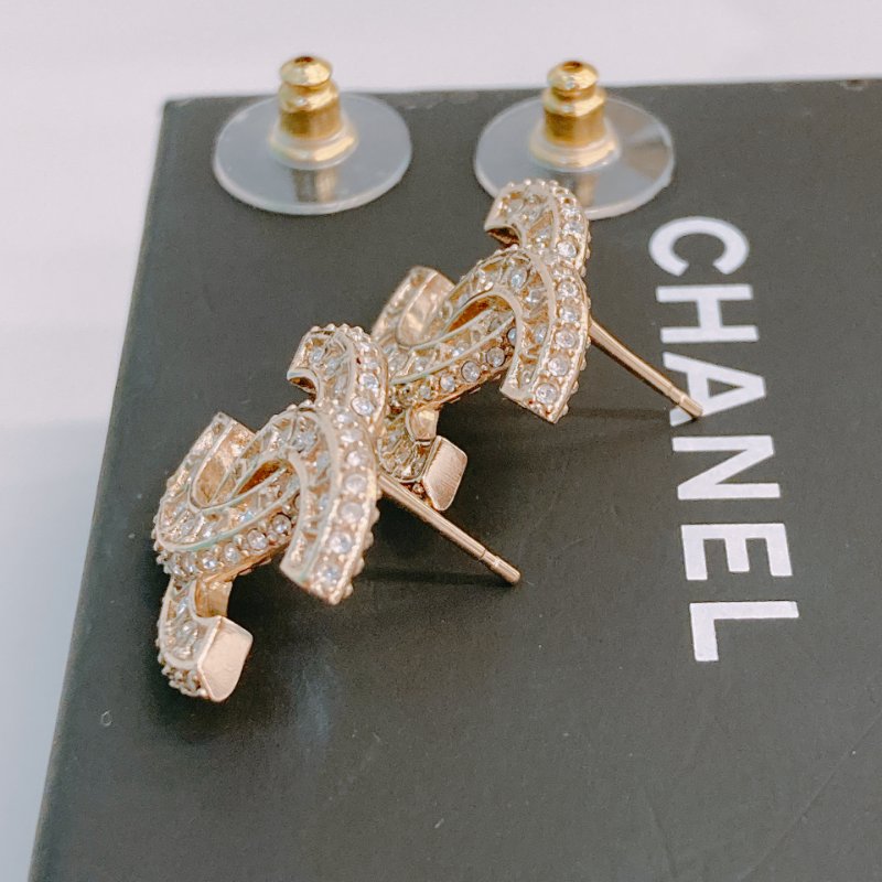 MS0413 Chanel 香奈兒 水鑽 淡金 耳環 CC Logo 2cm Crystal X LGHW-5