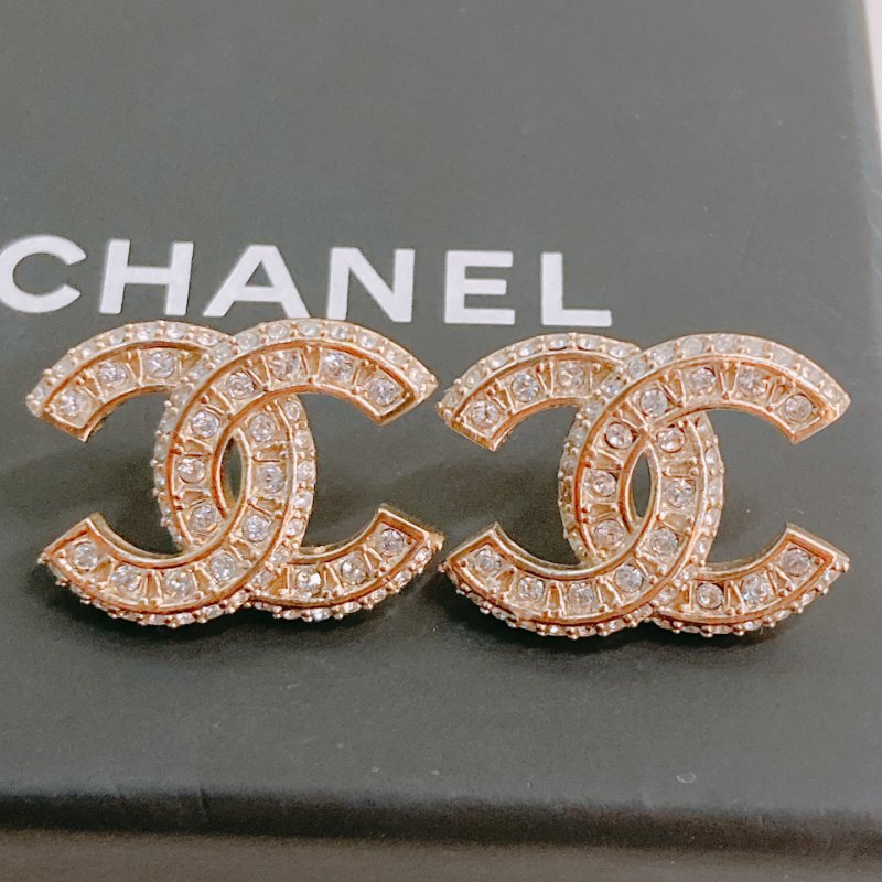 MS0413 Chanel 香奈兒 水鑽 淡金 耳環 CC Logo 2cm Crystal X LGHW-6