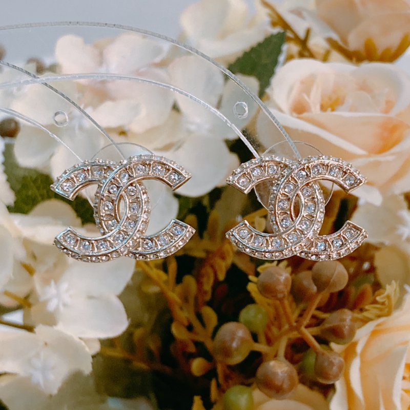 MS0413 Chanel 香奈兒 水鑽 淡金 耳環 CC Logo 2cm Crystal X LGHW-7