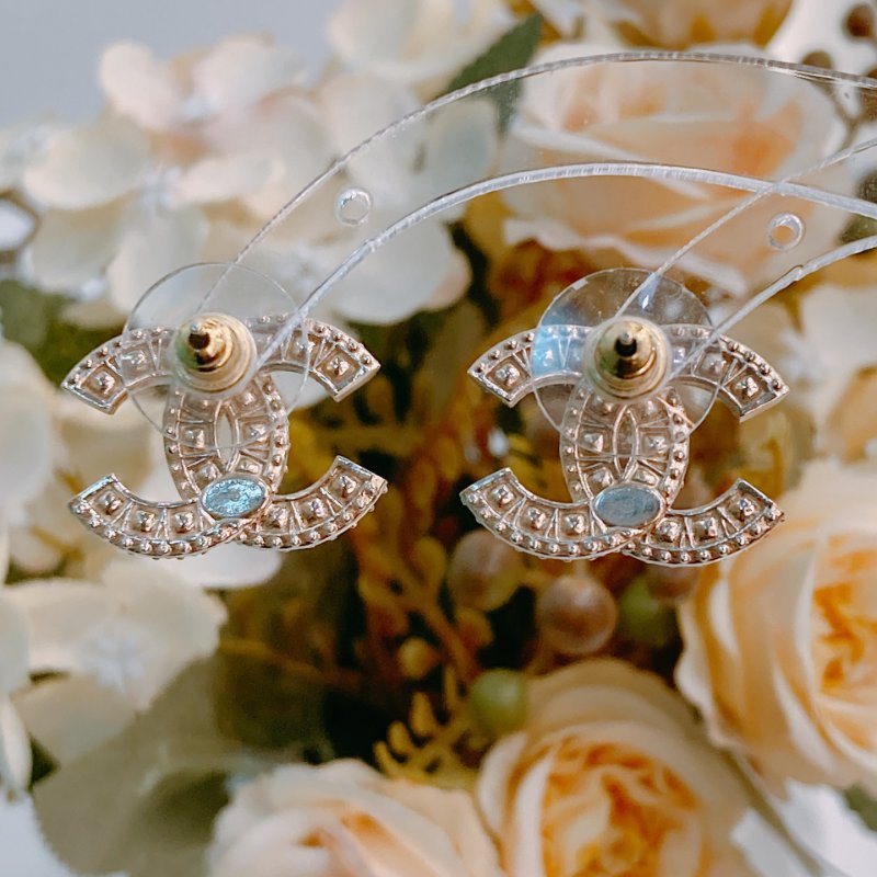 MS0413 Chanel 香奈兒 水鑽 淡金 耳環 CC Logo 2cm Crystal X LGHW-8