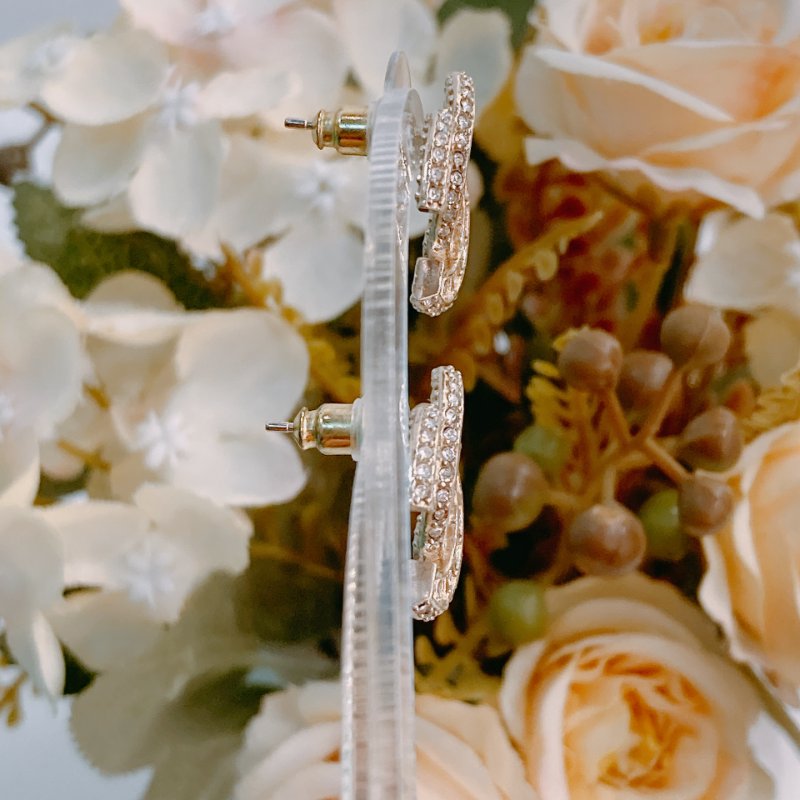 MS0413 Chanel 香奈兒 水鑽 淡金 耳環 CC Logo 2cm Crystal X LGHW-9
