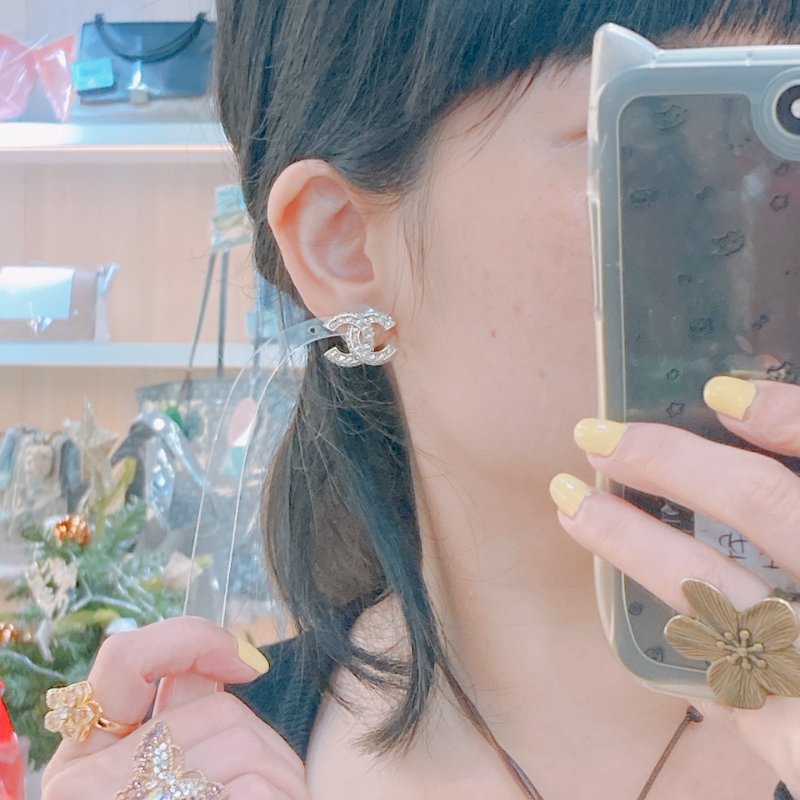 MS0413 Chanel 香奈兒 水鑽 淡金 耳環 CC Logo 2cm Crystal X LGHW-10