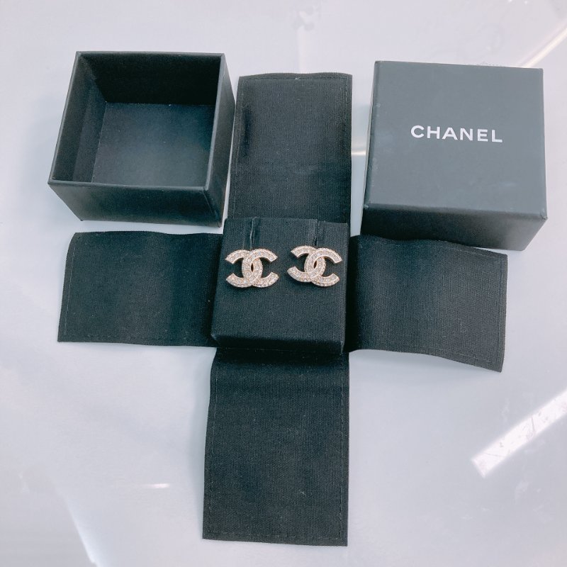 MS0413 Chanel 香奈兒 水鑽 淡金 耳環 CC Logo 2cm Crystal X LGHW-11