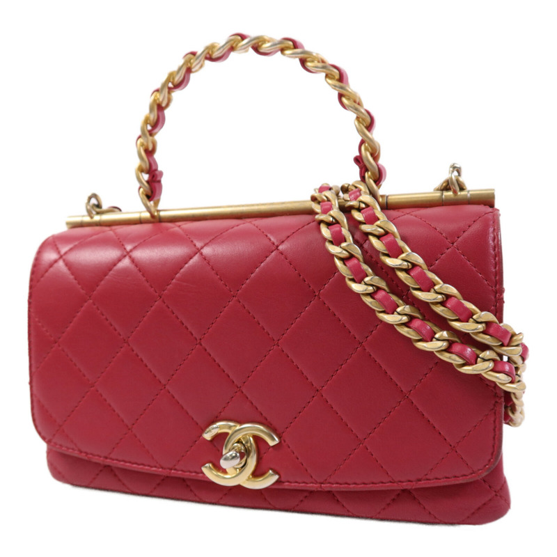 CHANEL 牛皮皮革Chain Shoulder Bag金扣鏈帶手挽肩背兩用袋-2