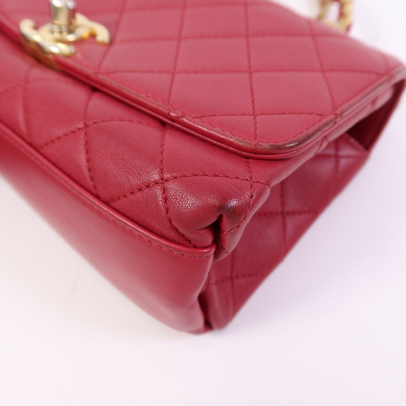 CHANEL 牛皮皮革Chain Shoulder Bag金扣鏈帶手挽肩背兩用袋-9