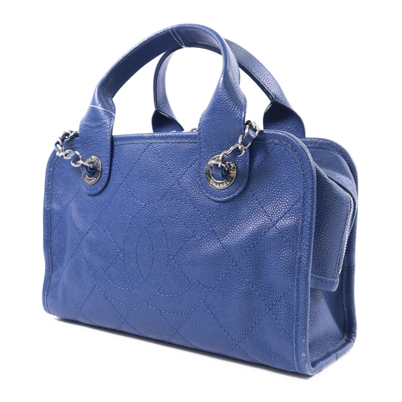 CHANEL 牛皮皮革Chain Shoulder Bag銀扣鏈帶手挽肩背兩用袋-2