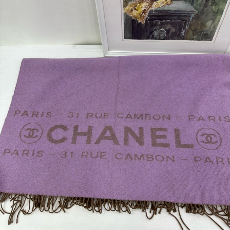 Chanel香奈兒雙C拼色羊絨圍巾披肩 經典logo設計，灰粉拼色-1