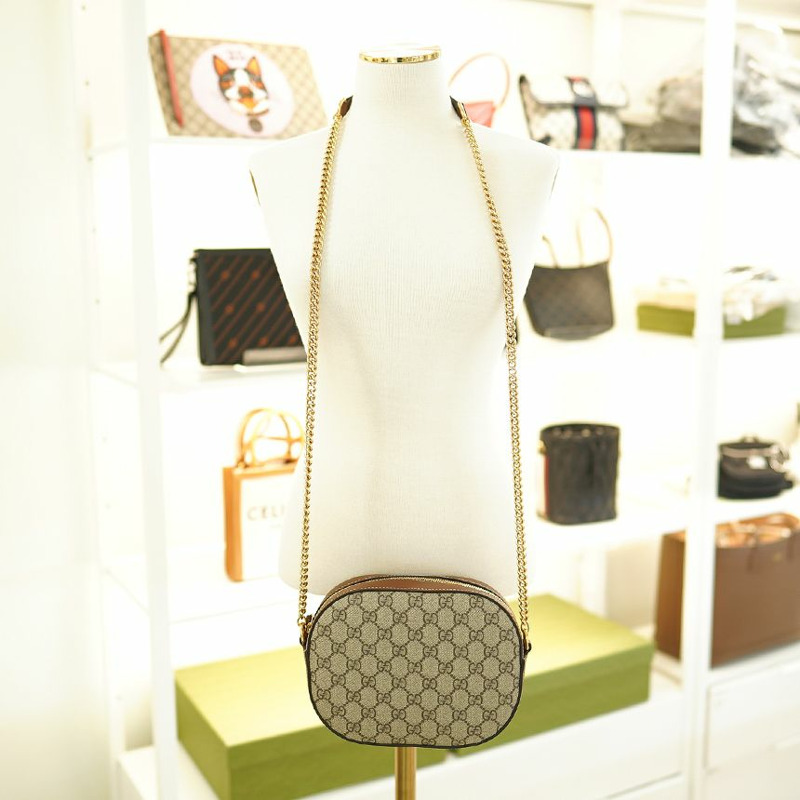 GUCCI 女士斜背包 帆布 棕色 皮革鏈條 779784 KHNKG 8534-1