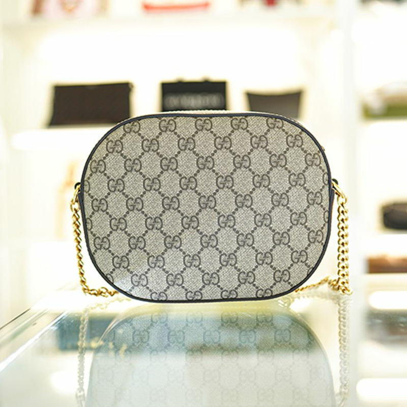 GUCCI 女士斜背包 帆布 棕色 皮革鏈條 779784 KHNKG 8534-2