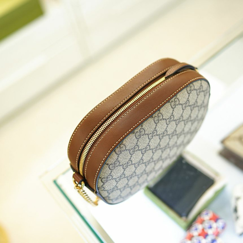 GUCCI 女士斜背包 帆布 棕色 皮革鏈條 779784 KHNKG 8534-3