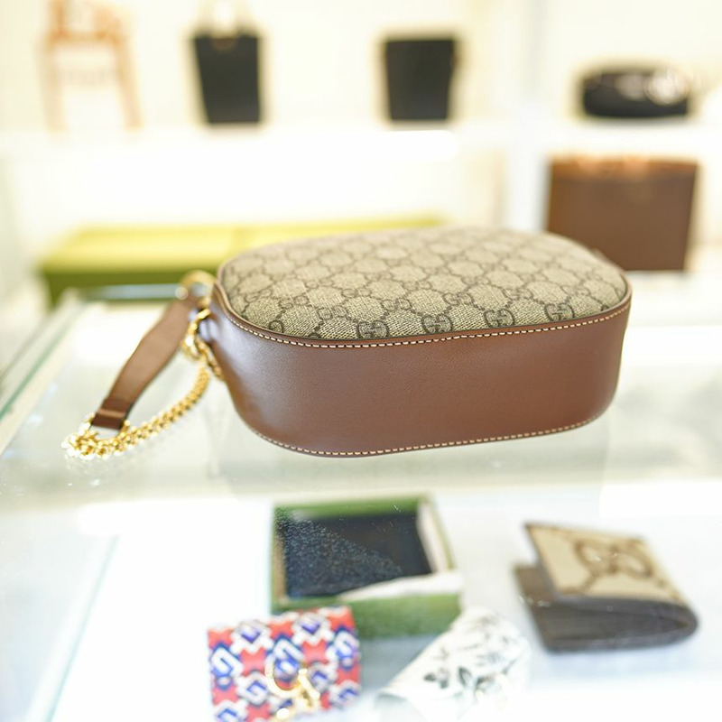 GUCCI 女士斜背包 帆布 棕色 皮革鏈條 779784 KHNKG 8534-5