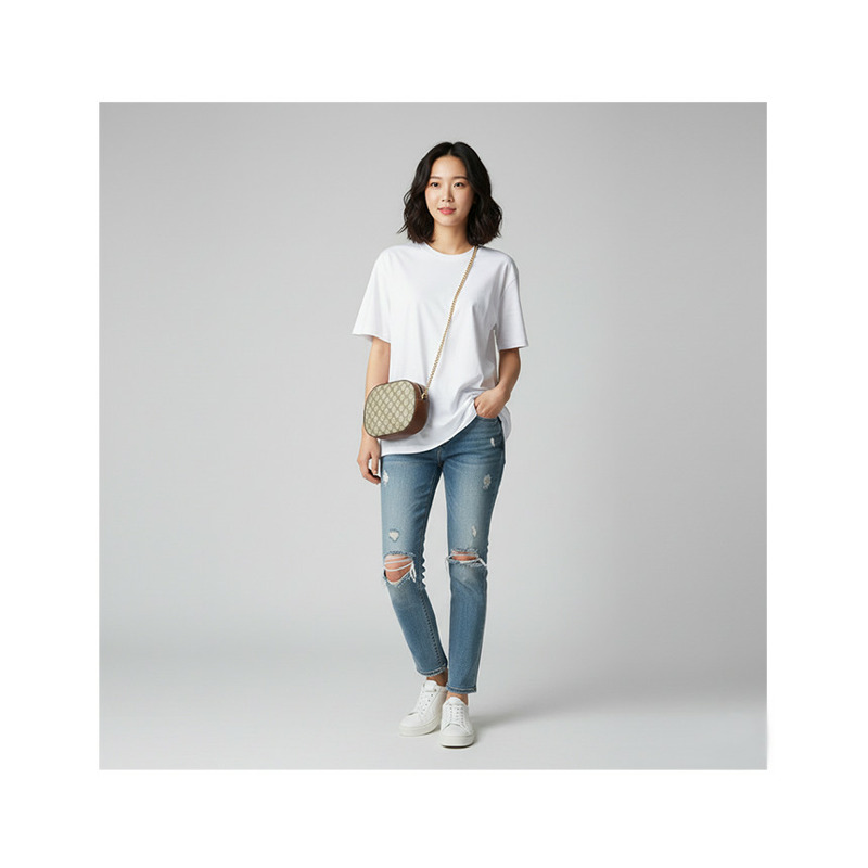 GUCCI 女士斜背包 帆布 棕色 皮革鏈條 779784 KHNKG 8534-9