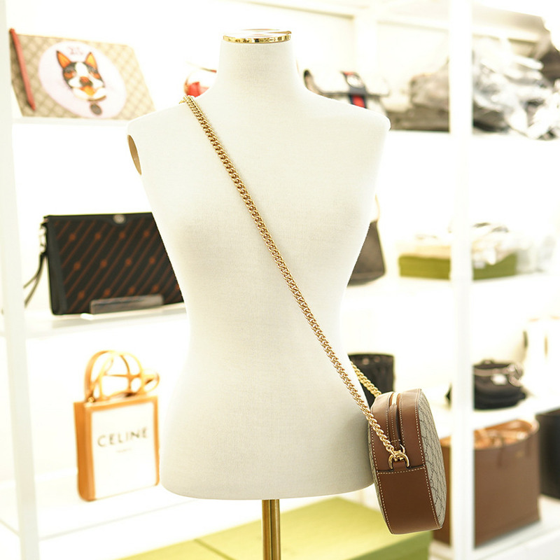 GUCCI 女士斜背包 帆布 棕色 皮革鏈條 779784 KHNKG 8534-10