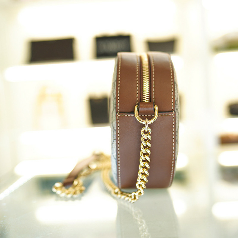 GUCCI 女士斜背包 帆布 棕色 皮革鏈條 779784 KHNKG 8534-14