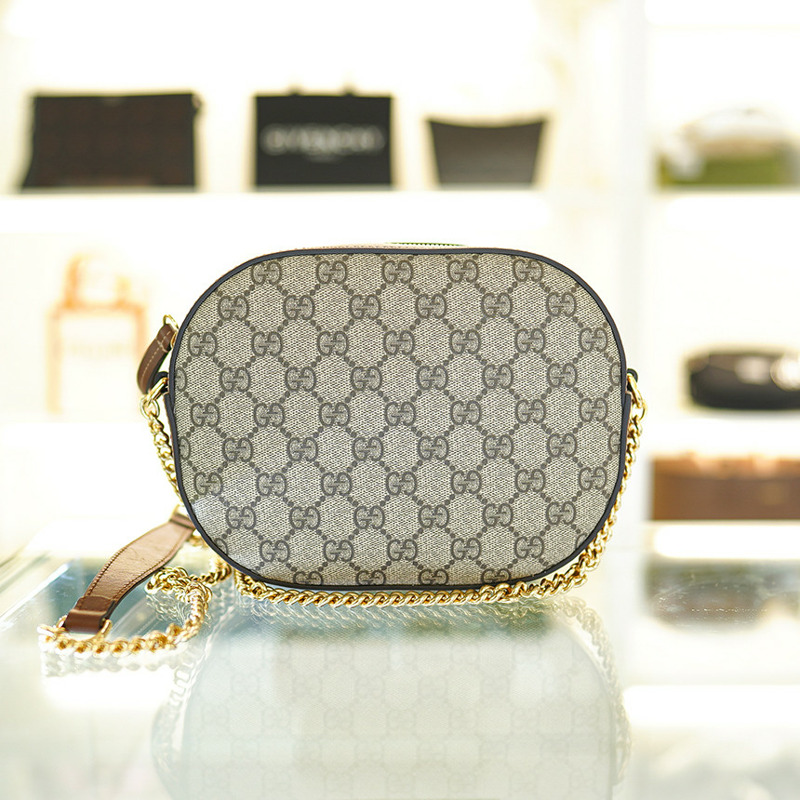 GUCCI 女士斜背包 帆布 棕色 皮革鏈條 779784 KHNKG 8534-16