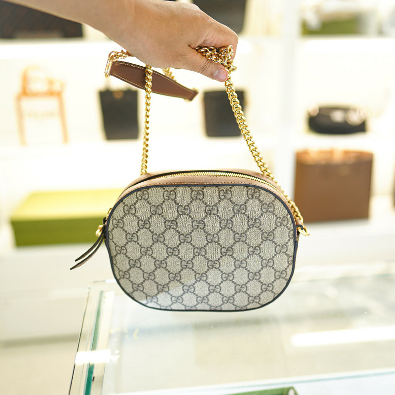 GUCCI 女士斜背包 帆布 棕色 皮革鏈條 779784 KHNKG 8534-18