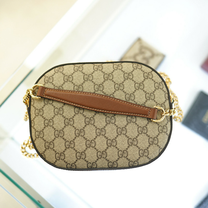 GUCCI 女士斜背包 帆布 棕色 皮革鏈條 779784 KHNKG 8534-21