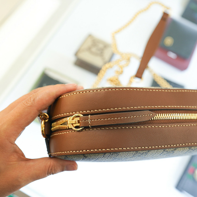 GUCCI 女士斜背包 帆布 棕色 皮革鏈條 779784 KHNKG 8534-24