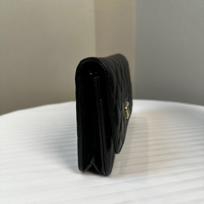 99新 香奈兒/Chanel Wallet on Chain WOC 金扣黑色荔枝皮特殊刻印雙C鏈條口蓋單肩19.5×3×12.5cm-4