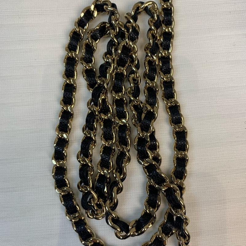 99新 香奈兒/Chanel Wallet on Chain WOC 金扣黑色荔枝皮特殊刻印雙C鏈條口蓋單肩19.5×3×12.5cm-17