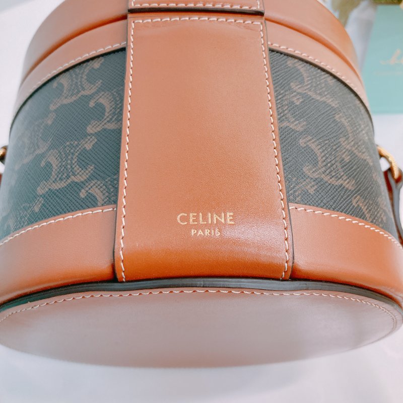 MS0412 Celine 塞琳 鼓型 化妝箱包 調節斜背 翻蓋 金扣Tambour Medium Triomphe Canvas Brown Monogram x GHW-9