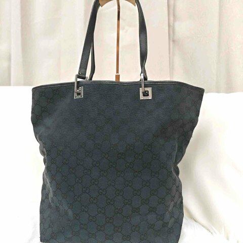 GUCCI 古馳 Canvas Tote 黑色 老花 帆布 中號
