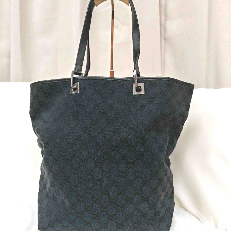 GUCCI 古馳 Canvas Tote 黑色 老花 帆布 中號-0
