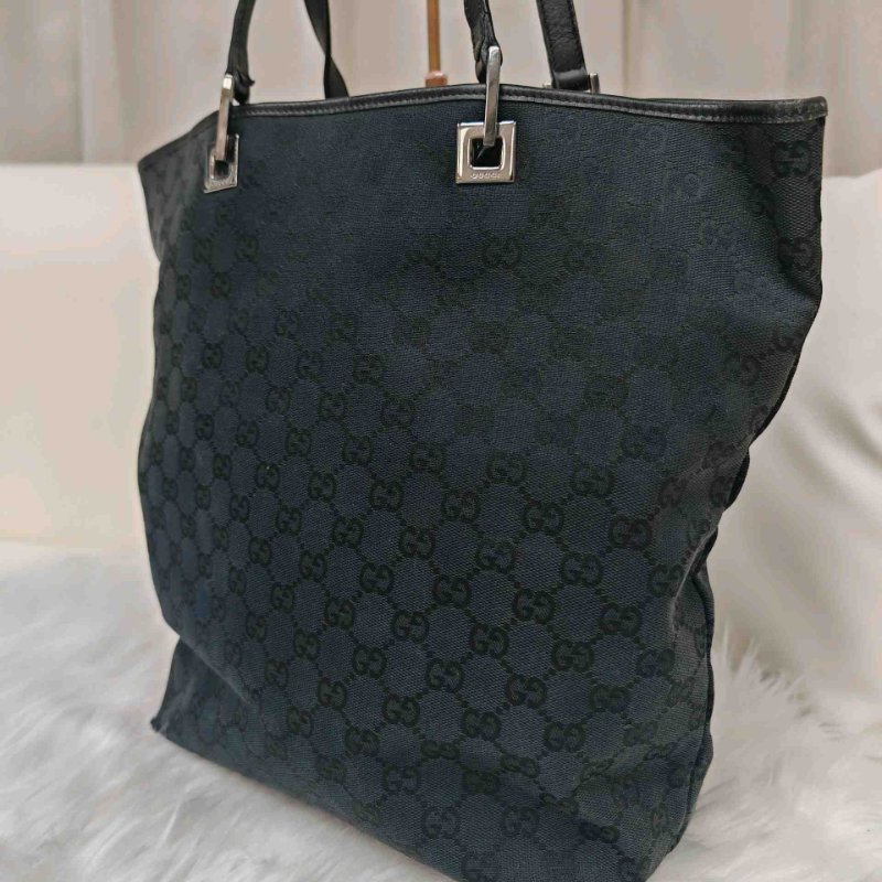 GUCCI 古馳 Canvas Tote 黑色 老花 帆布 中號-1