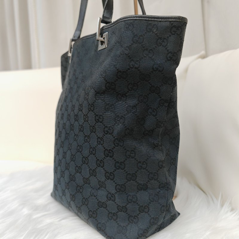 GUCCI 古馳 Canvas Tote 黑色 老花 帆布 中號-2