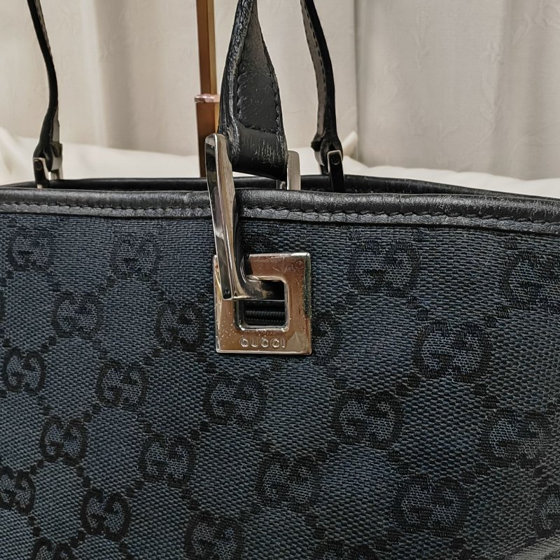 GUCCI 古馳 Canvas Tote 黑色 老花 帆布 中號-4
