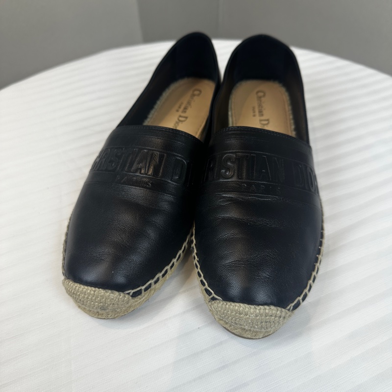 Christian Dior Lambskin Granville Espadrilles 黑色平底羊皮草織鞋 39.5碼-0