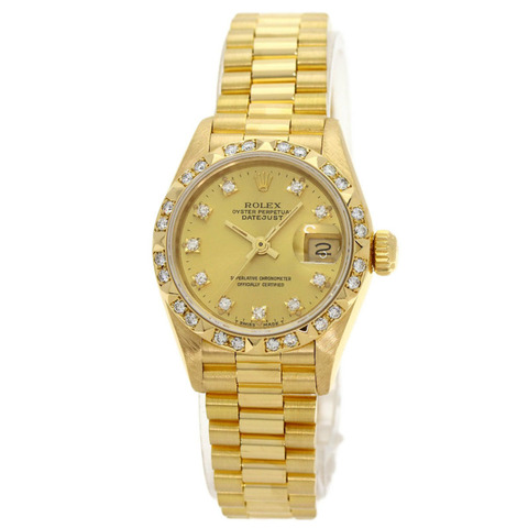Rolex 69258G Datejust 10P 鑲鑽錶圈腕錶，18K黃金/18KYG/鑽石女士款