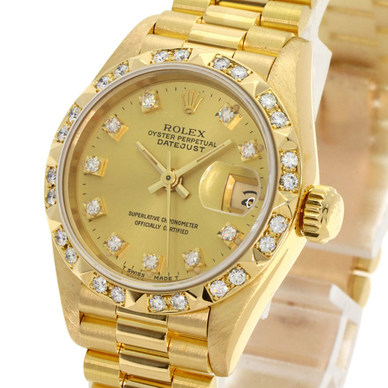 Rolex 69258G Datejust 10P 鑲鑽錶圈腕錶，18K黃金/18KYG/鑽石女士款-2