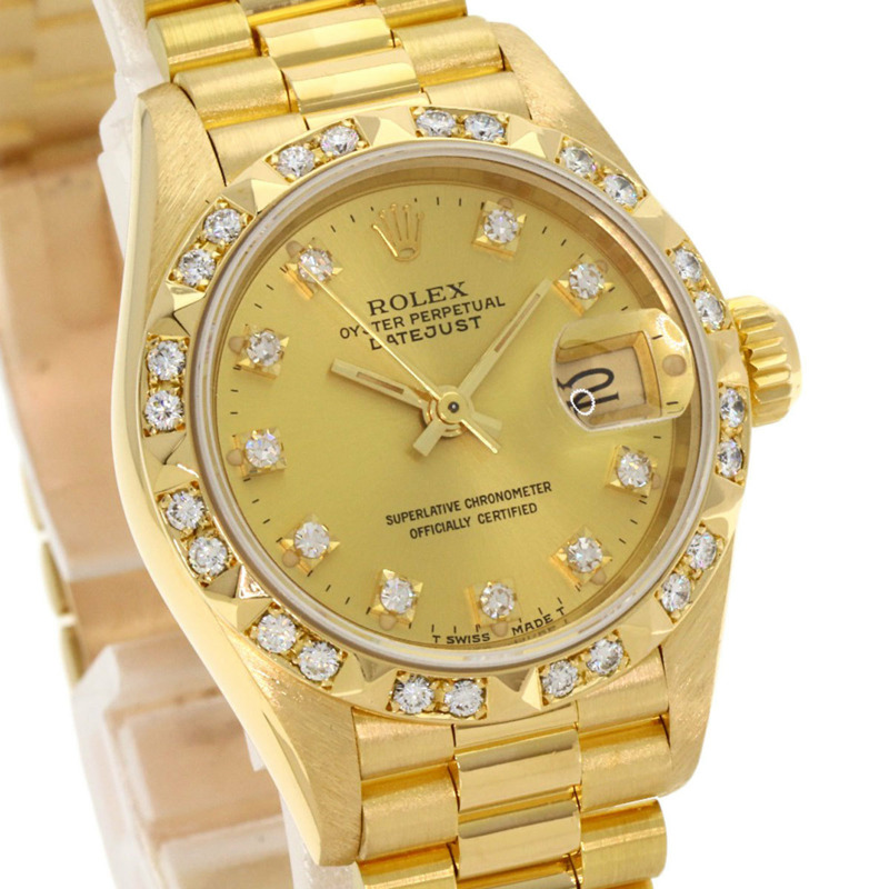 Rolex 69258G Datejust 10P 鑲鑽錶圈腕錶，18K黃金/18KYG/鑽石女士款-3