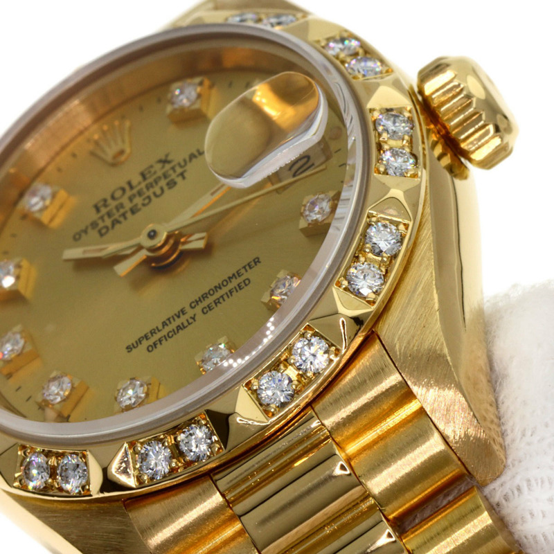 Rolex 69258G Datejust 10P 鑲鑽錶圈腕錶，18K黃金/18KYG/鑽石女士款-16