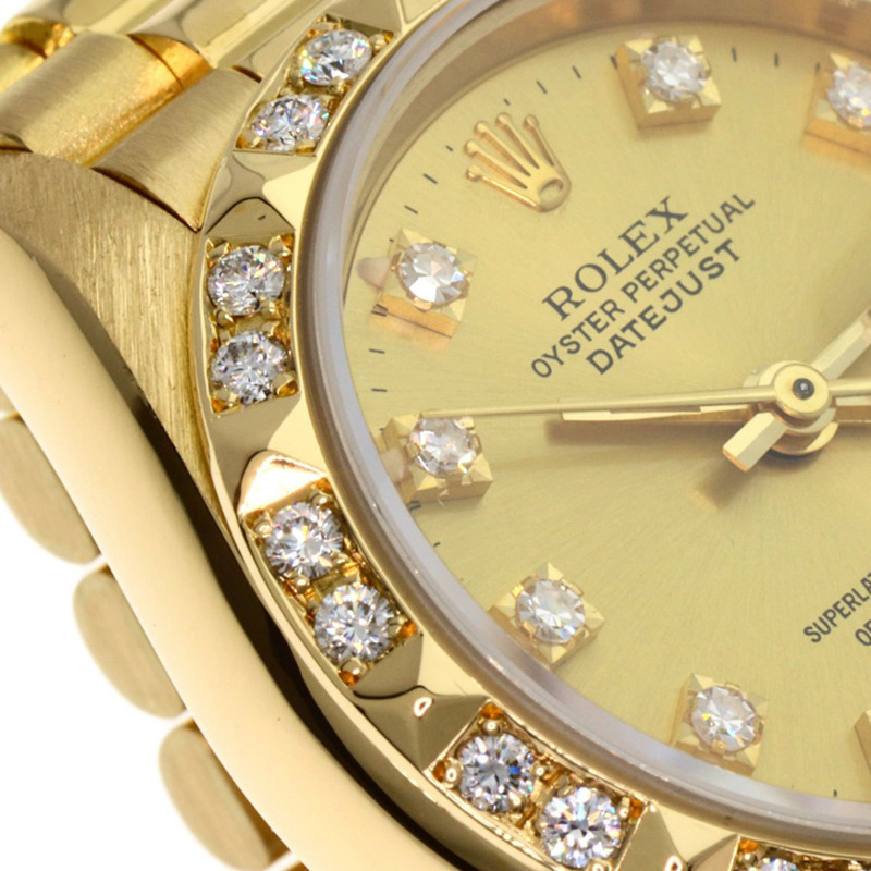 Rolex 69258G Datejust 10P 鑲鑽錶圈腕錶，18K黃金/18KYG/鑽石女士款-17