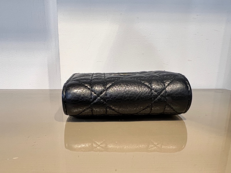 Dior 黑牛皮騰格紋Caro Hibiscus L zip金釦3折短夾-4