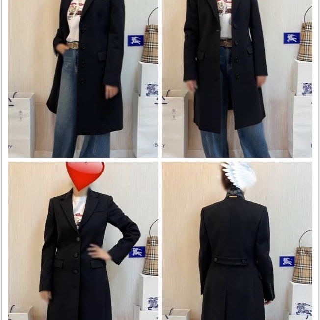 BURBERRY英國黑色羊絨混紡大衣UK8-2