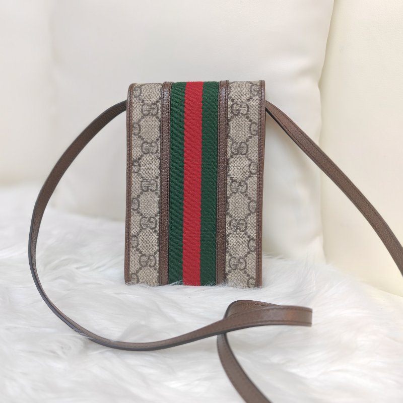 GUCCI Ophidia 烏木色拼多色 老花 塗層帆布拼牛皮 mini 手機包-2