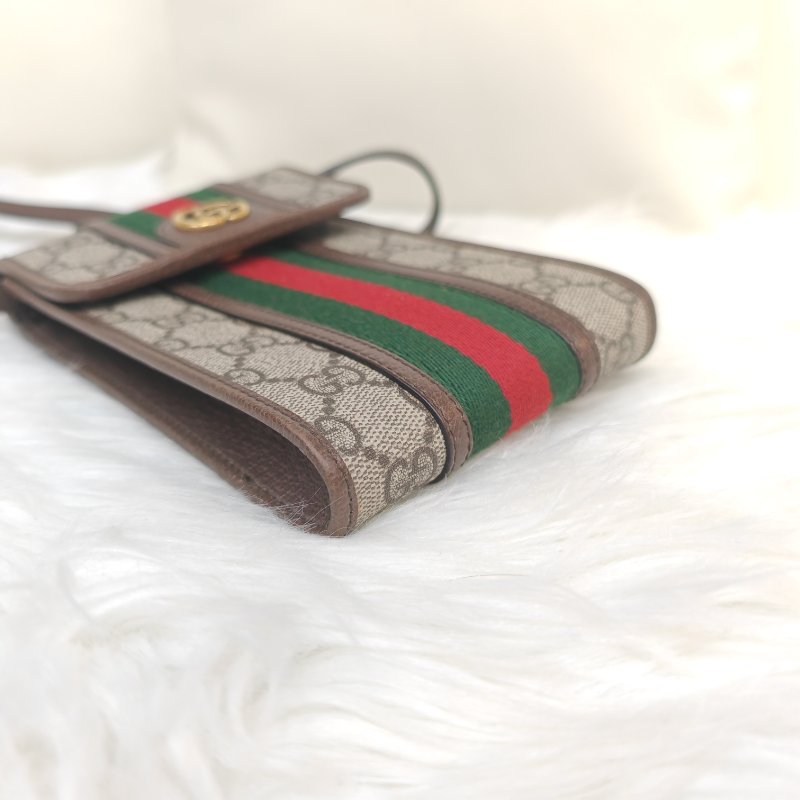 GUCCI Ophidia 烏木色拼多色 老花 塗層帆布拼牛皮 mini 手機包-4