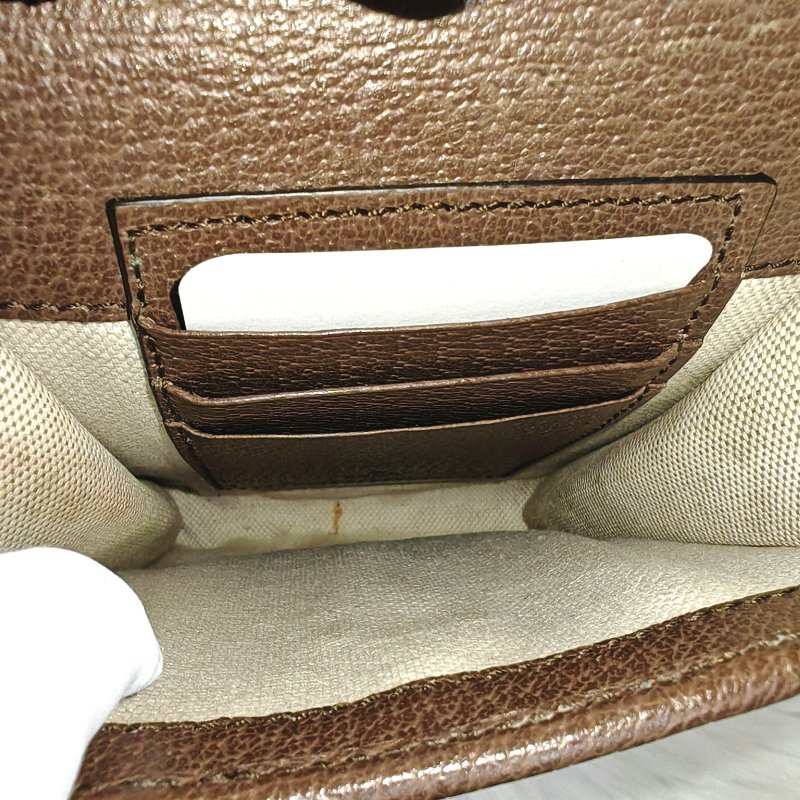 GUCCI Ophidia 烏木色拼多色 老花 塗層帆布拼牛皮 mini 手機包-8