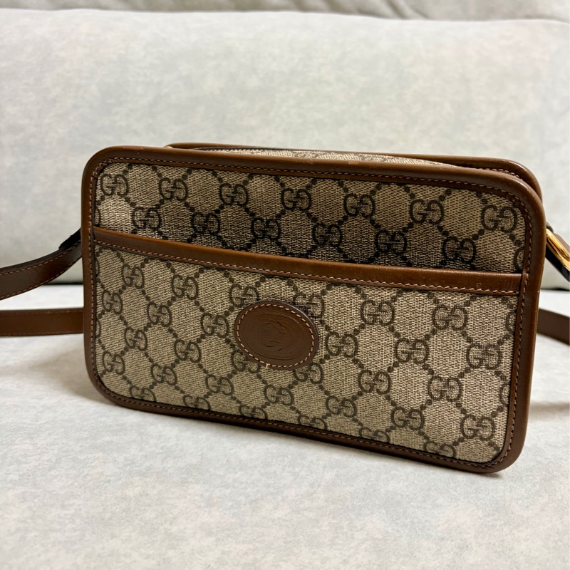 近全新‼️GUCCI 658572 經典棕色老花 INTERLOCKING G系列帆布迷你斜背包 相機包-0